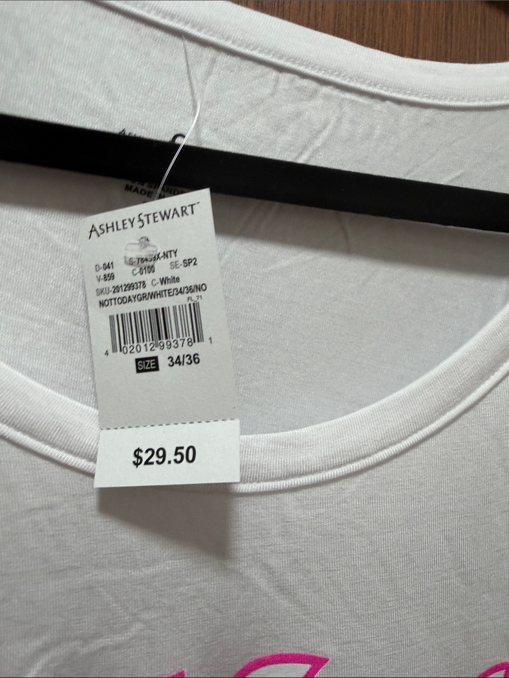 Ashley Stewart White Graphic Tee with Pink Print - Picture 2 of 2